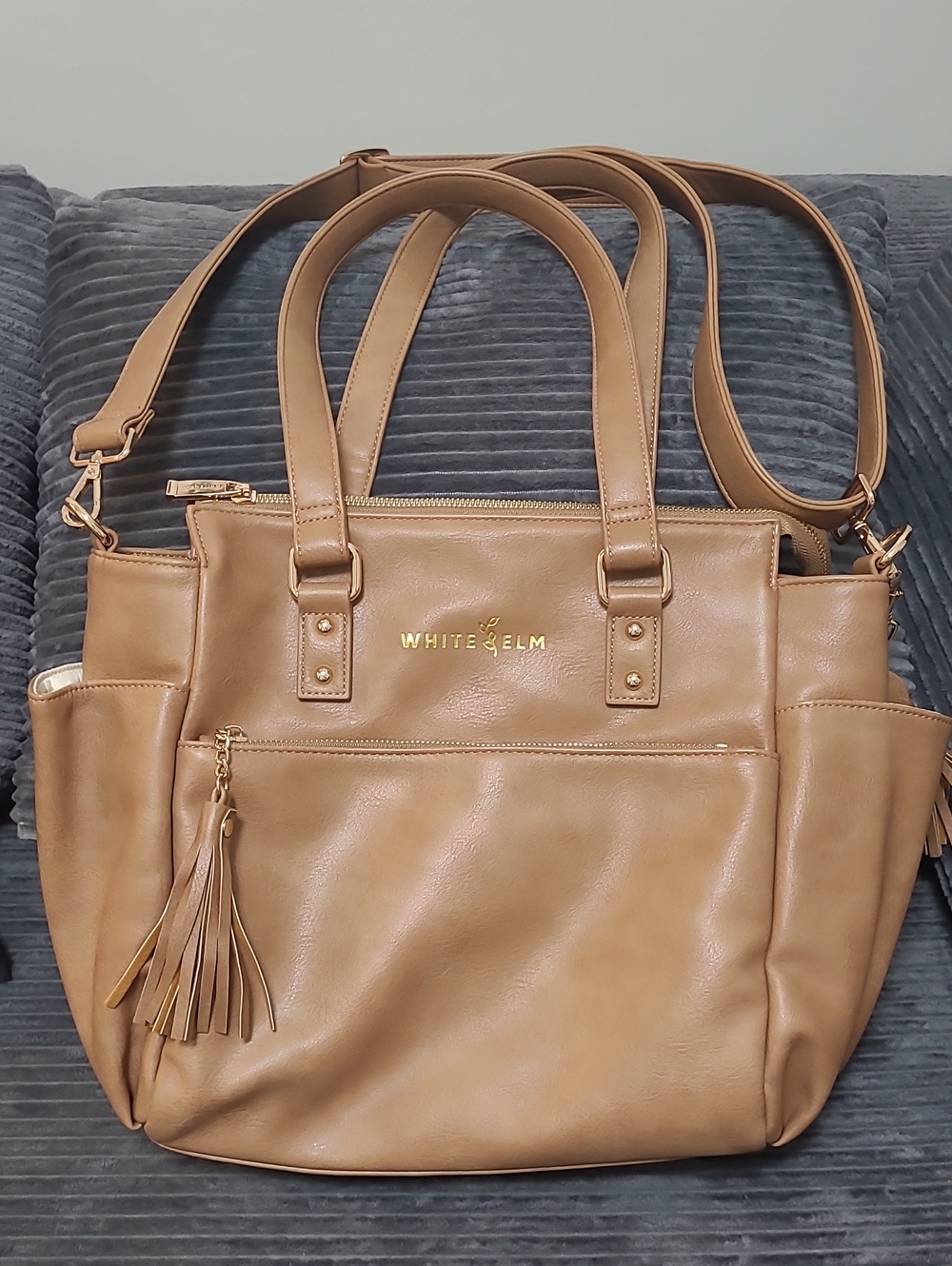 White Elm Tan Faux Leather Tote with Tassel Accent